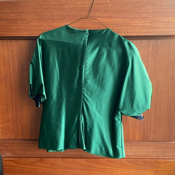 Rosetta Getty green stretch-satin blouse knotted puff sleeves size 4 MSRP $750 - Picture 6 of 12